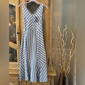 MSK 100% Cotton Blue and White Striped Dress NWT